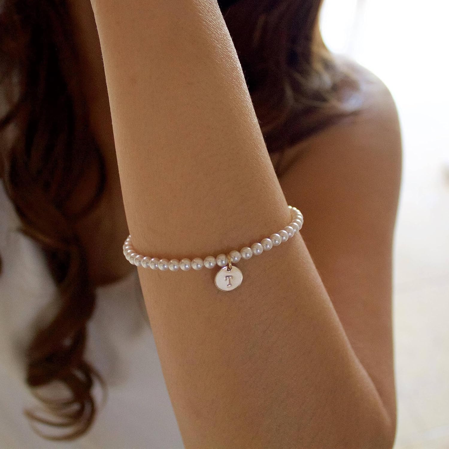 Ursteel Pearl Initial Bracelet for Women - Valentines Day Gifts for Kids Teen Girls, Dainty Letter Pearl Bracelets for Women, Bridesmaid Proposal Wedding Bride Party Bridal Shower Gift - Image 3