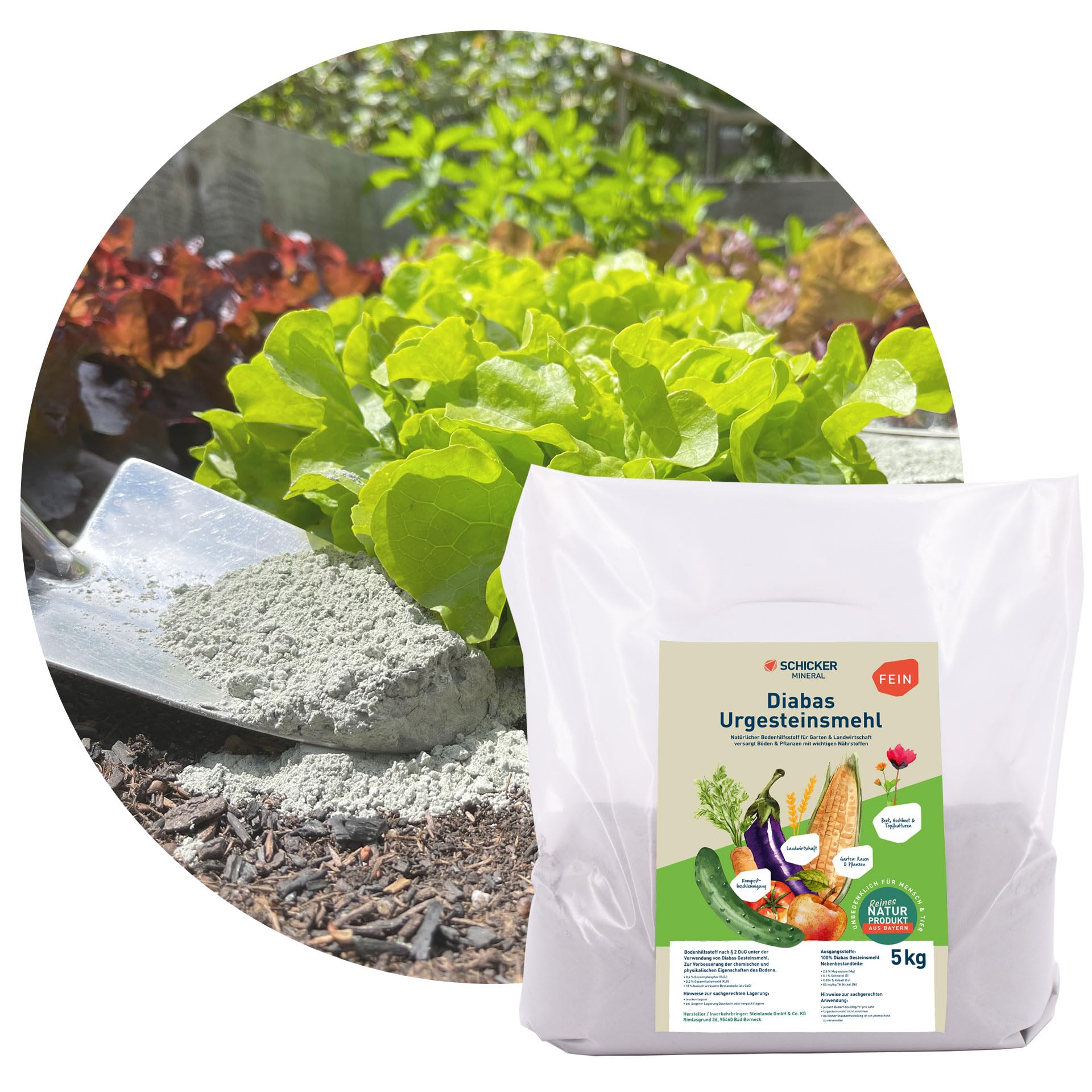 Schicker Mineral Diabas Urgesteinsmehl fein 5 kg, natrlicher  Bodenhilfsstoff fr Garten und Landwirtschaft, Gesteinsmehl,  Nhrstofflieferant, Bodenverbesserer, Pflanzenschtzer,  Kompostbeschleuniger : Amazon.de: Garten