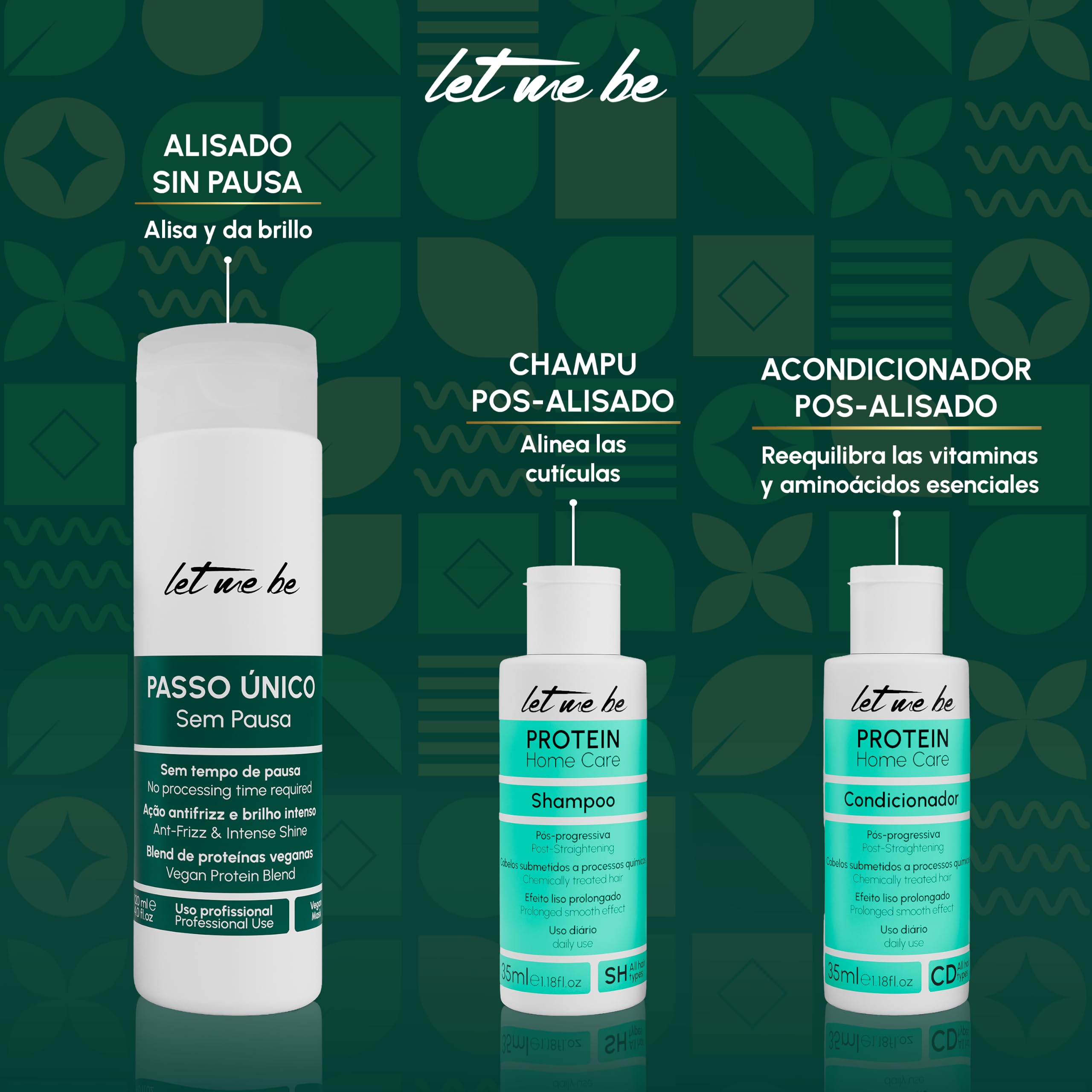 Let Me Be - Kit Alisado Brasileño Orgánico Profesional en Casa "Sin Pausa" | Keratina para Alisar el Cabello Vegana y Sin Formol | Acción Rápida 20 Minutos | Pelo Liso y Brillante Hasta 12 Semanas
