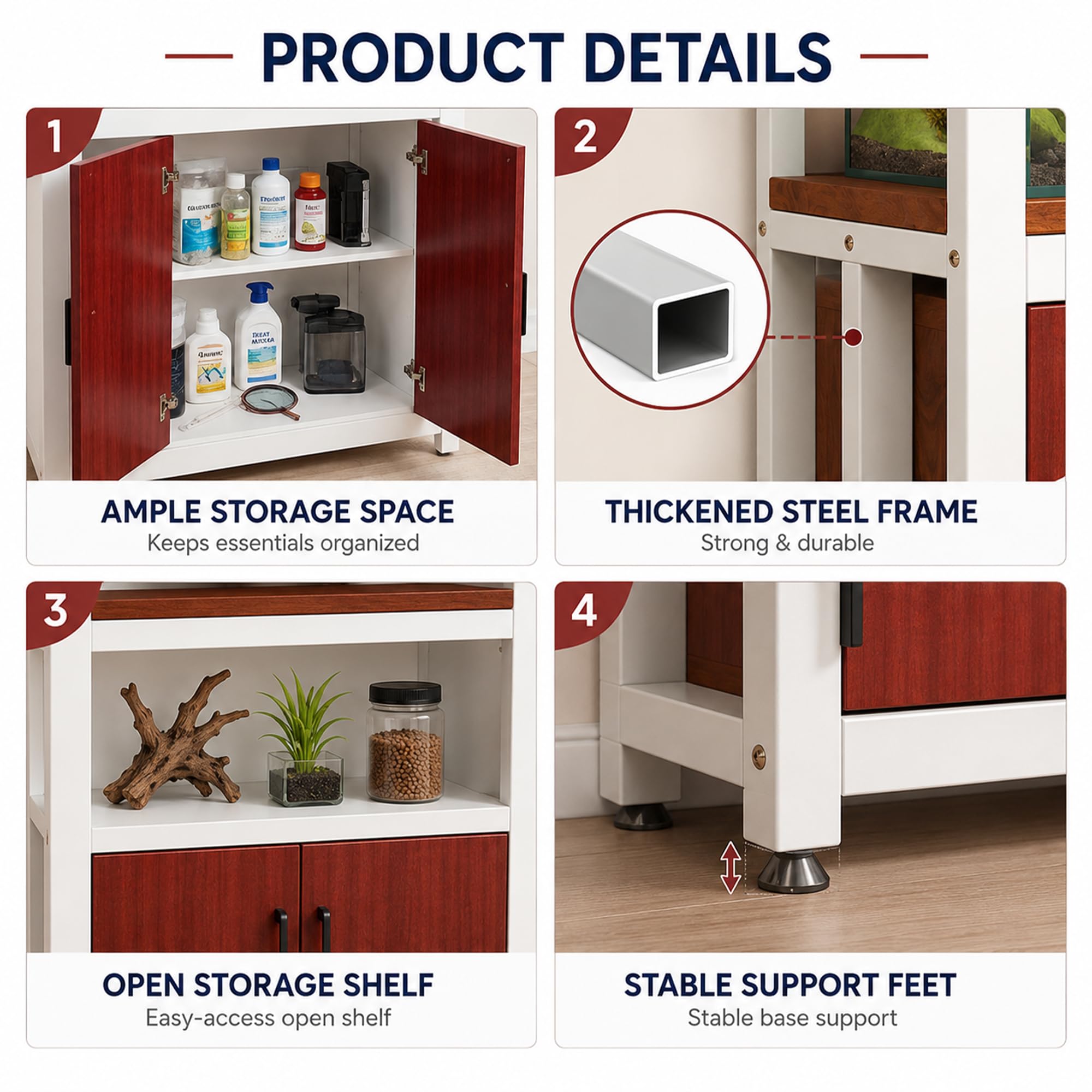 JSWHYBD Mueble para Acuario 76L ~ 110L, Soporte Robusto con Gabinete | Mesa de Doble Nivel para Terrario, Tortugas y Vivario, Salón, Oficina o Dormitorio(B)