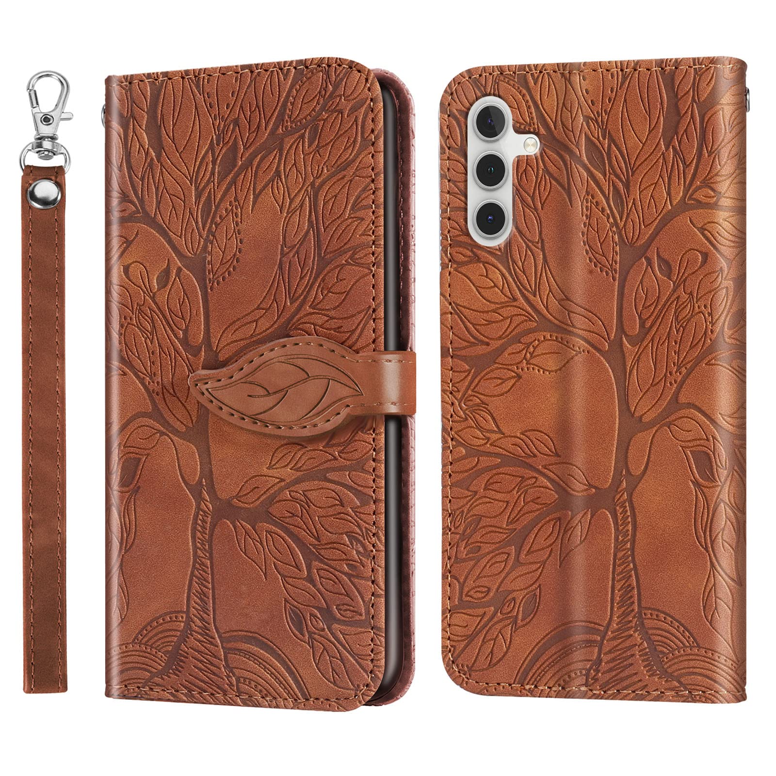 Aimigel Wallet Case for Samsung Galaxy S25 Plus 2025 / S24 Plus 2024 6.7" with Card Holder/Slots,Slim Flip Folio PU Leather Stand Shell with Magnetic Kickstand Phone Cover for Galaxy S25+,Brown