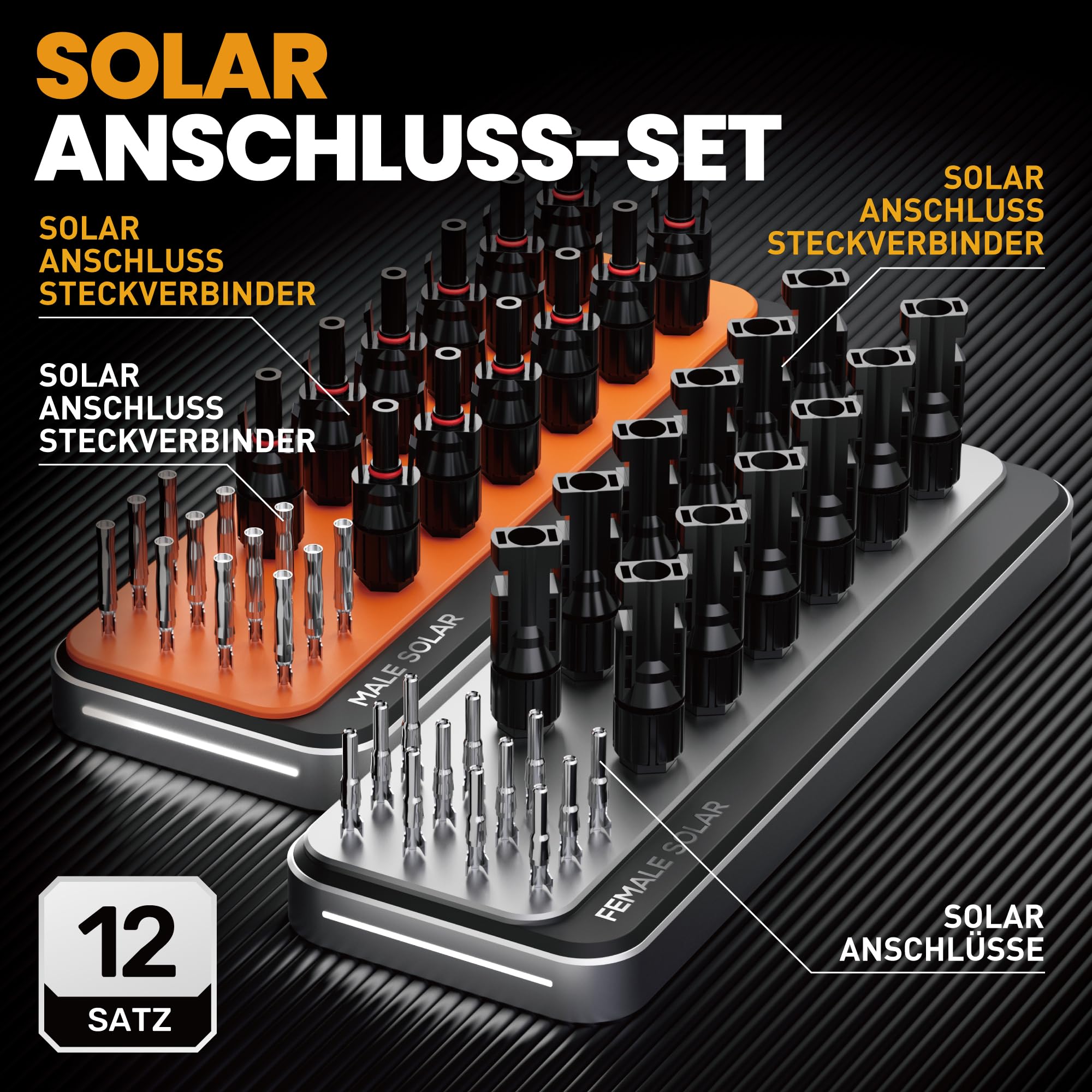 SOMELINE Solarstecker Crimpzange Set für 2.5/4/6mm² Solarkabel, 12 Paar Male Female Solarpanel Kabelstecker,1 Paar Solarstecker Schlüssel, Abisolierzange, PV Stecker Werkzeug, Solar Crimpzange