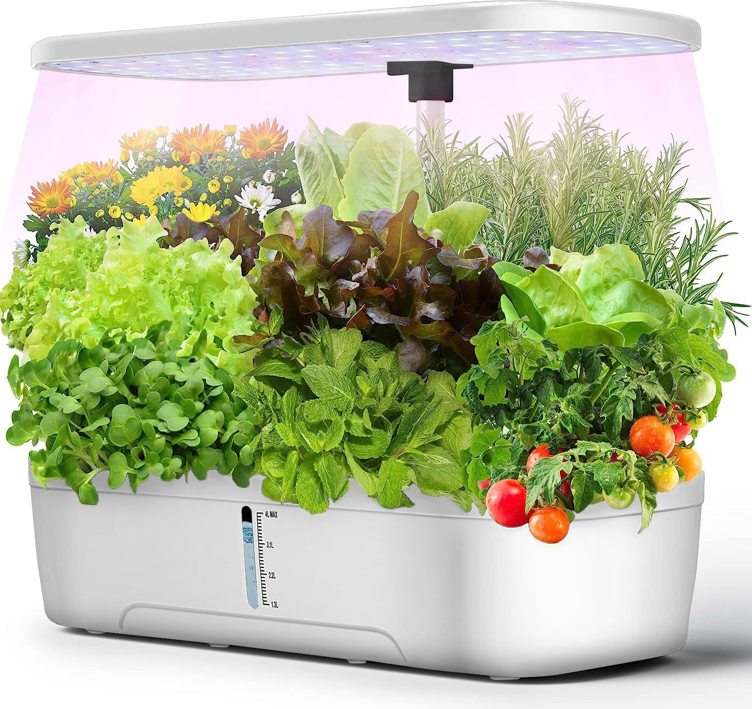 Hydroponics Growing System 12 Pods, Indoor Garden System with Led Full-Spectrum Plant Grow Light, Auto Timer, Height Adjustable 4L Water Tank, Birthday Gifts Ideas for Men Women(White)