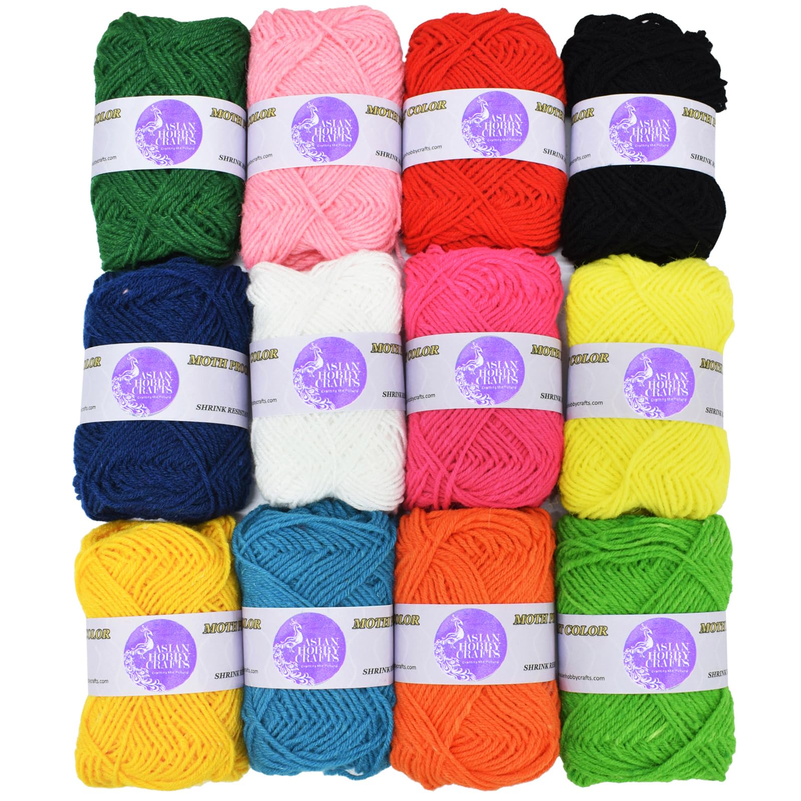 Asian Hobby Crafts Wool Yarn for Knitting, Woolen Crochet Yarn Thread, Used for Knitting Needles, 12g Each Roll | Set of 12, Multicolor