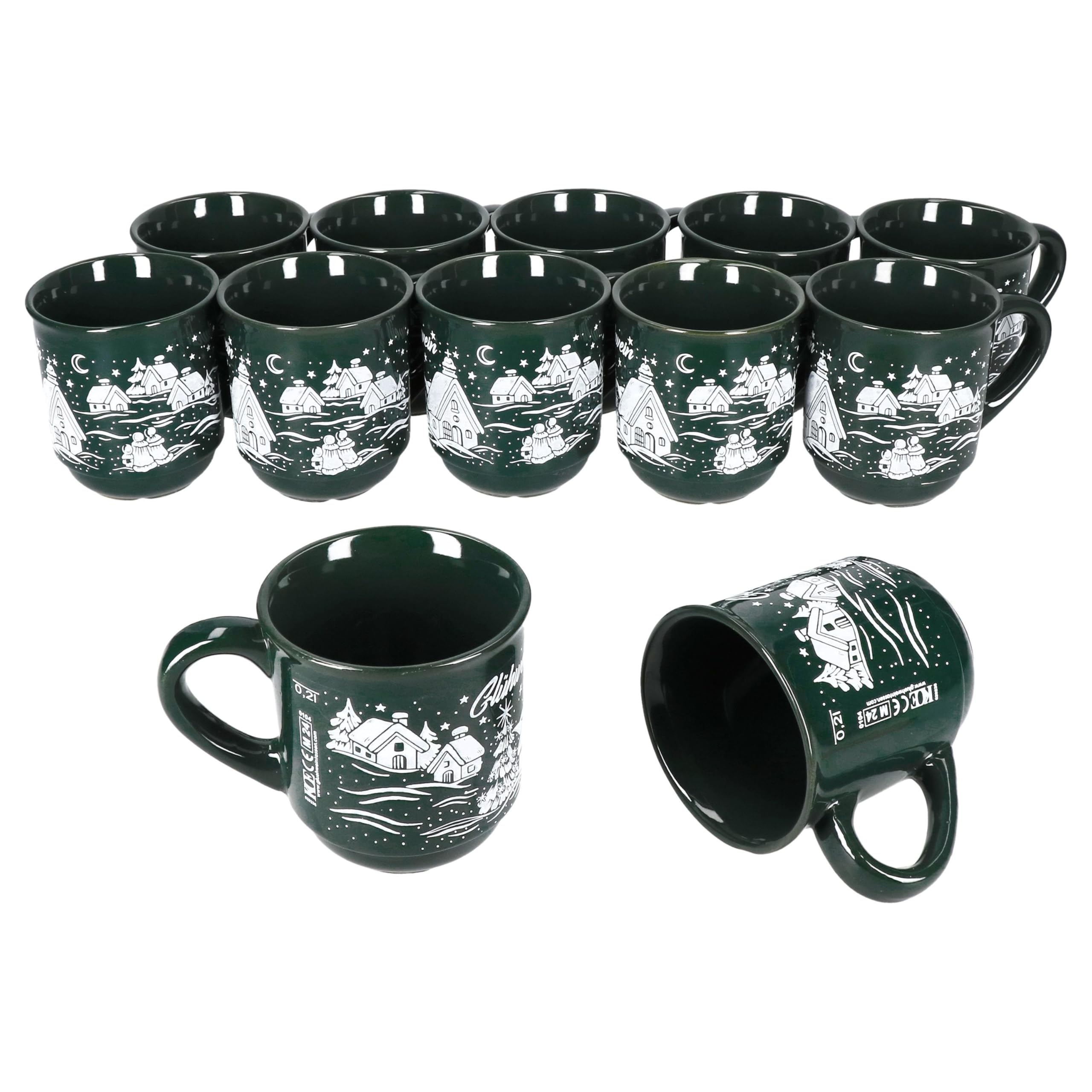 MamboCat Set di 12 tazze per vin brulé, 0,2 l, verde, paesaggio natalizio, classiche, in ceramica, calibrate, ideali per il mercatino di Natale