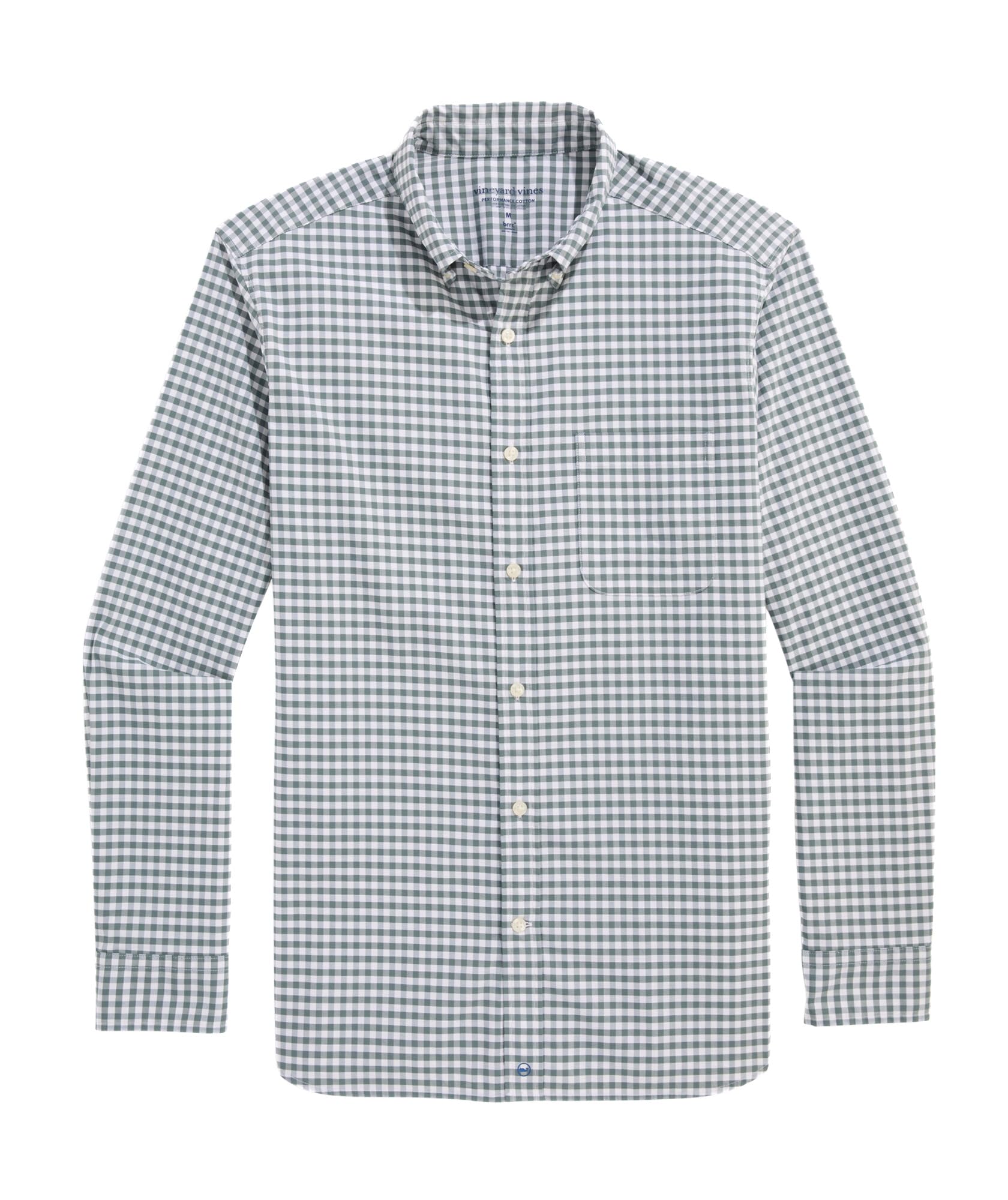 Vineyard Vines Men's Skysail Gingham Performance Cotton Shirt, Balsam, Large