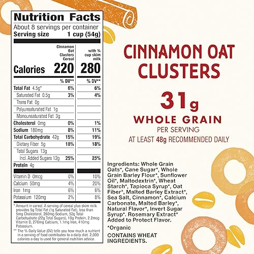 Miniatura 2 de Cascadian Farm Cereal orgánico de avena con canela en racimos de desayuno, hecho con grano entero, sin OMG, 15 onzas