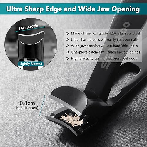 Miniatura 3 de Cortaúñas en ángulo para adultos mayores, uñas gruesas, antisalpicaduras, apertura de mandíbula ancha, recortadora con lima para artritis, adultos,