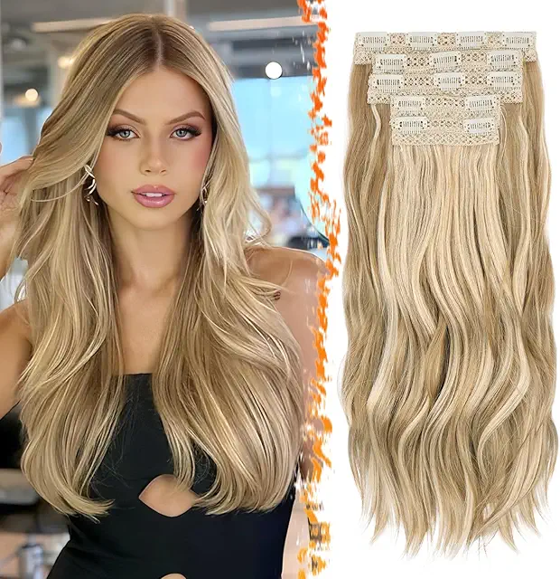 Extensiones de Cabello Clip en 50cm Ondulado Rubio - 5 Piezas Volumen Natural