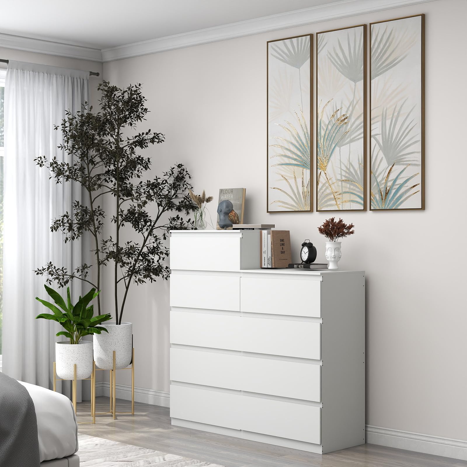 Cajonera, Ancho 60 cm, Armario con 5 Cajones, Muebles Dormitorio, Ideal para Salón, Dormitorio, Habitación Infantil, Despacho, Blanco, 60 cm × 40 cm × 120 cm