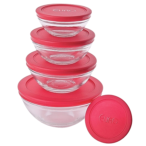 Euro Home - Conjunto de Potes de Vidro Redondos com Tampa Plástica 5 Peças