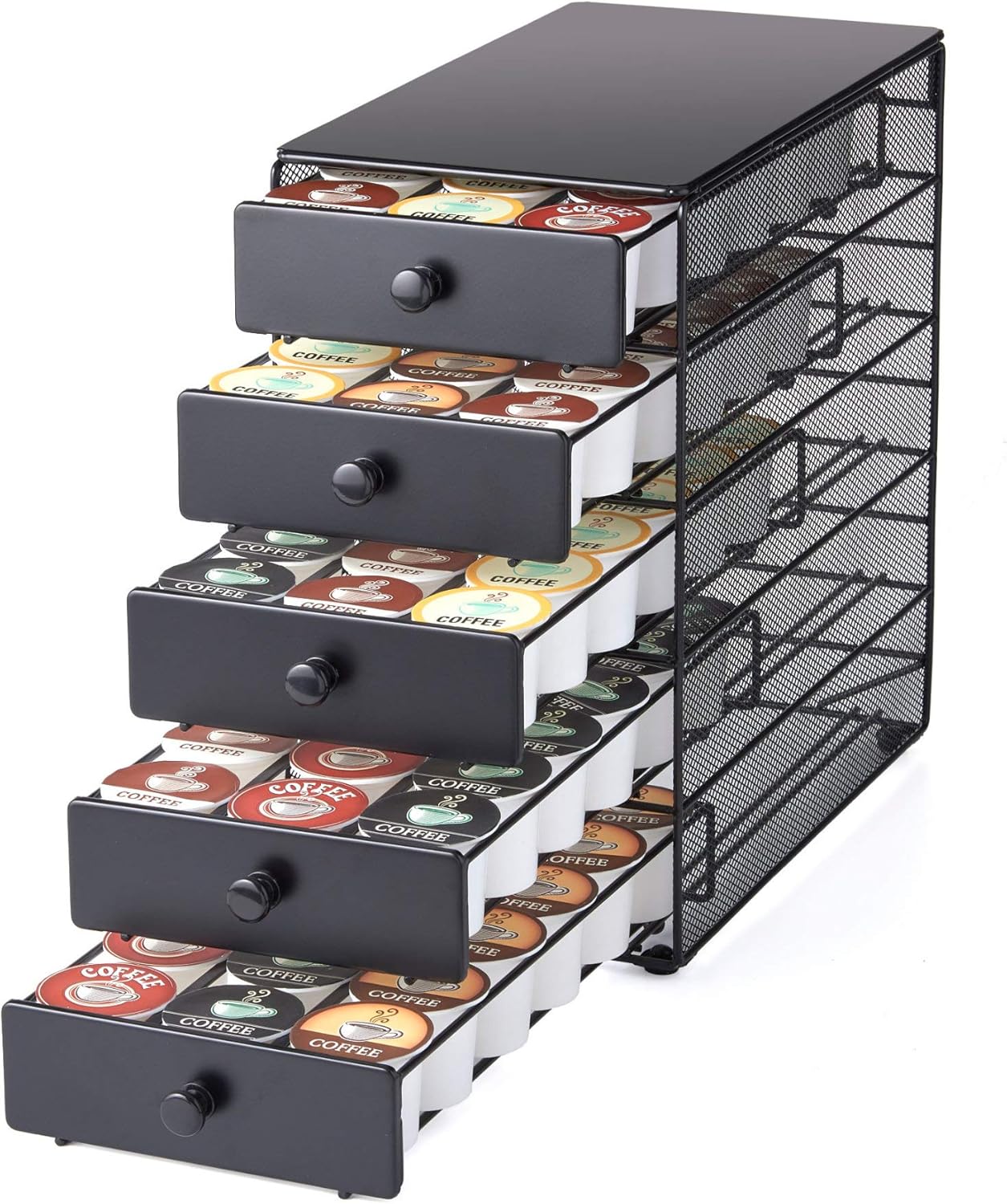 Nifty Coffee Pod Drawer – Black Satin Finish, Compatible with K-Cups, 90 Pod Pack Capacity Rack, 5-Tier Holder, XXL Storage, Stylish Home or Office Kitchen Counter Organizer : Home & Kitchen