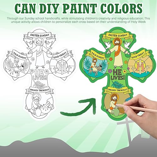 Miniatura 3 de 24 piezas de Pascua para colorear tus propias cruces de Semana Santa Dominical, manualidades religiosas católicas cristianas para la escuela,