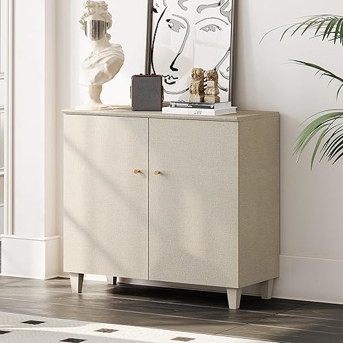 WAMPAT Aparadores de gabinete de buffet, mesa consola de madera Credenza de 35.4 pulgadas con 2 puertas, armario de almacenamiento de cocina con 3