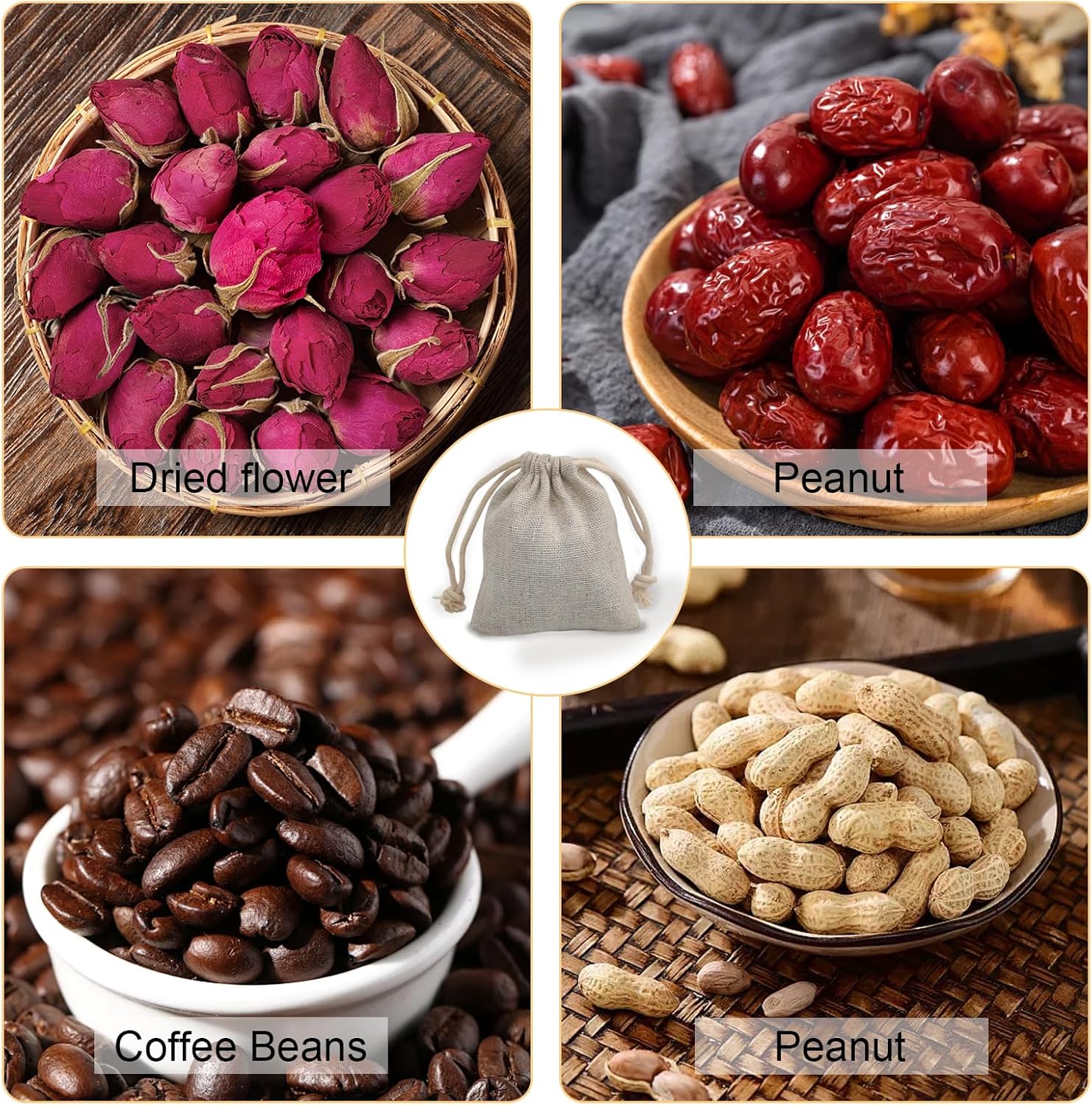 Calary 50pcs Double Canvas Drawstring Cotton Pouch Gift Sachet Bags Muslin Bag Reusable Tea Bag - Image 5