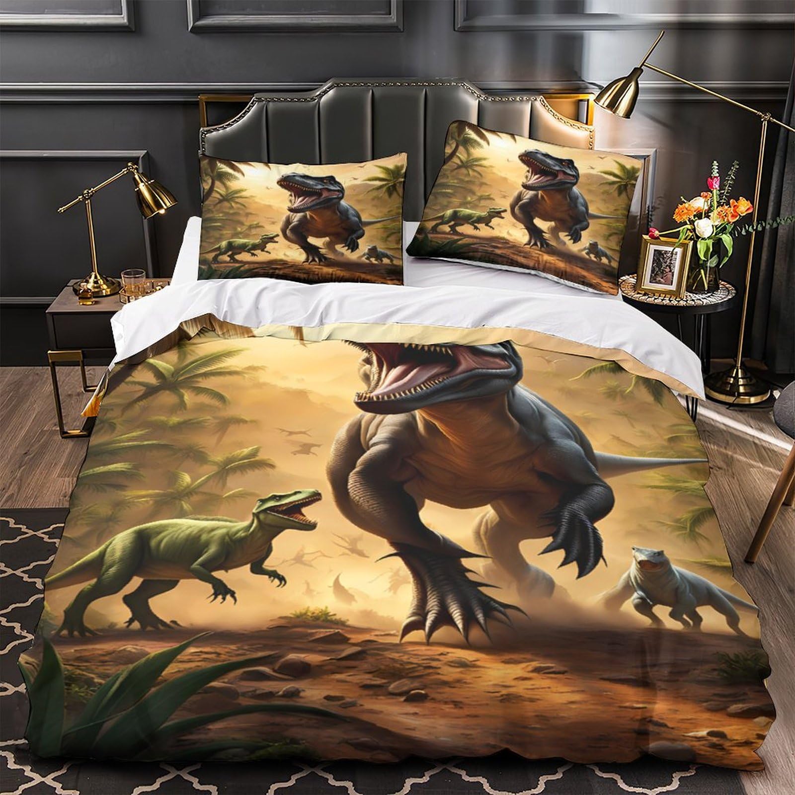 Housse de couette dinosaure pour chambre d'enfant style 3D