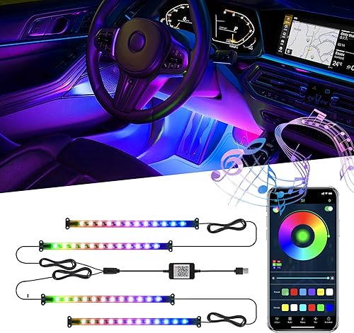LivTee Luces interiores de auto, luces interiores inteligentes para automóvil con control de aplicación, luces LED RGB con modo de música y modo de