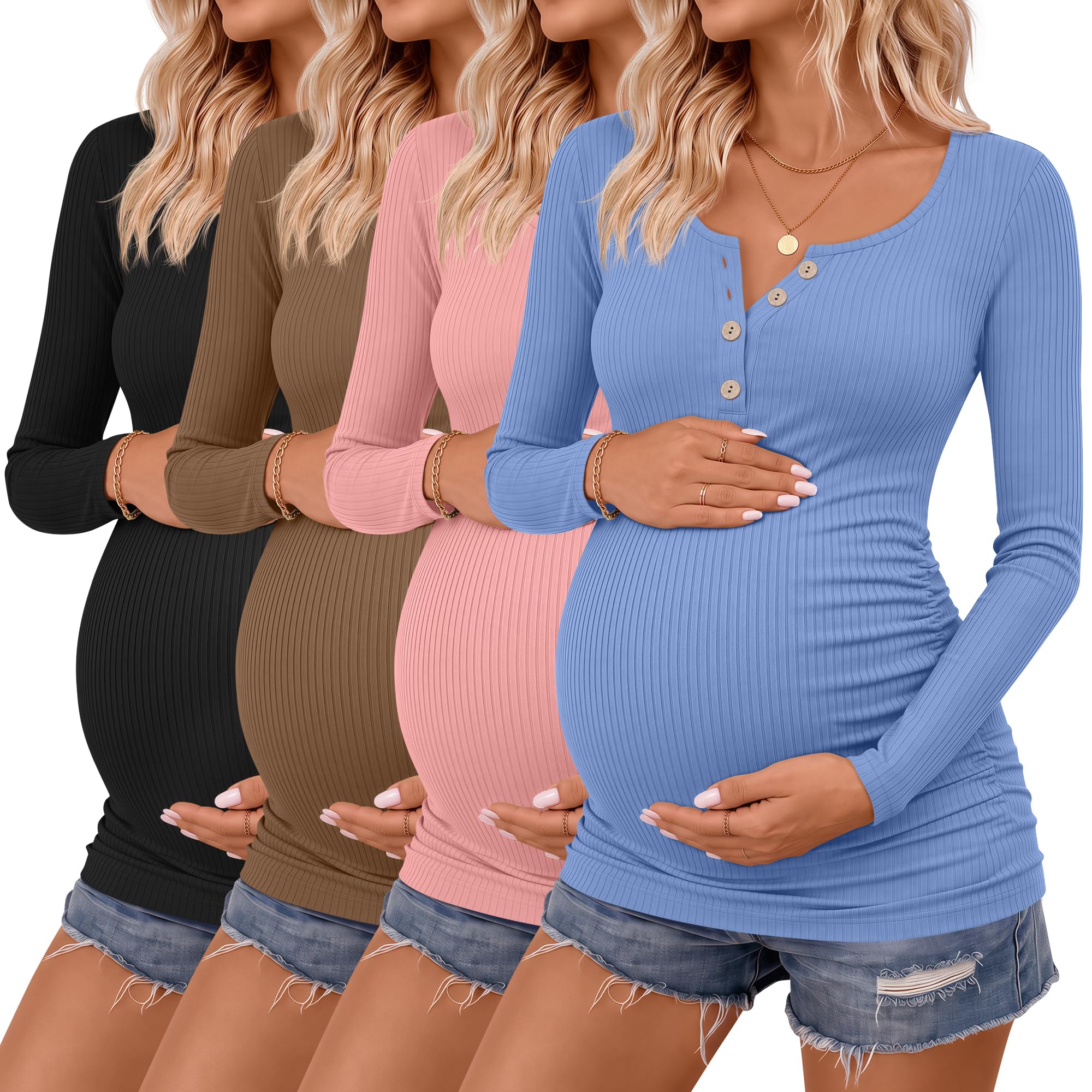 4 Pack Maternity Long Sleeve Shirts Pregnancy Tops