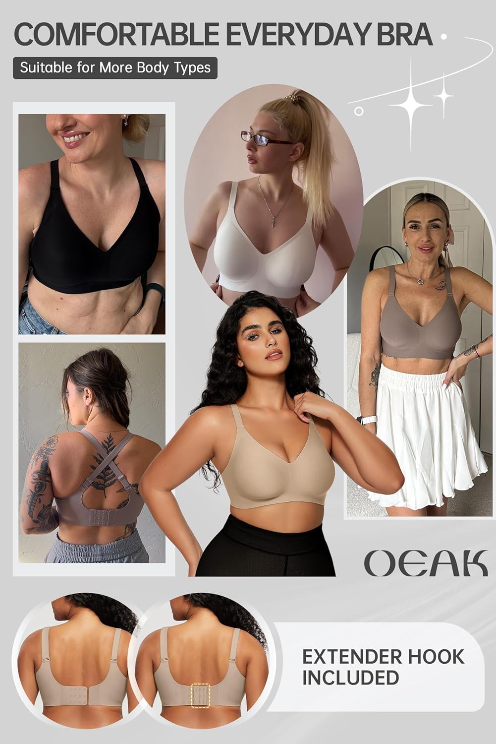 OEAK Women Comfortable Push Up Bras Wireless Seamless Full Coverage Bralette Buttery Soft Everyday Tshirt Bra Convertible Bra - Image 5