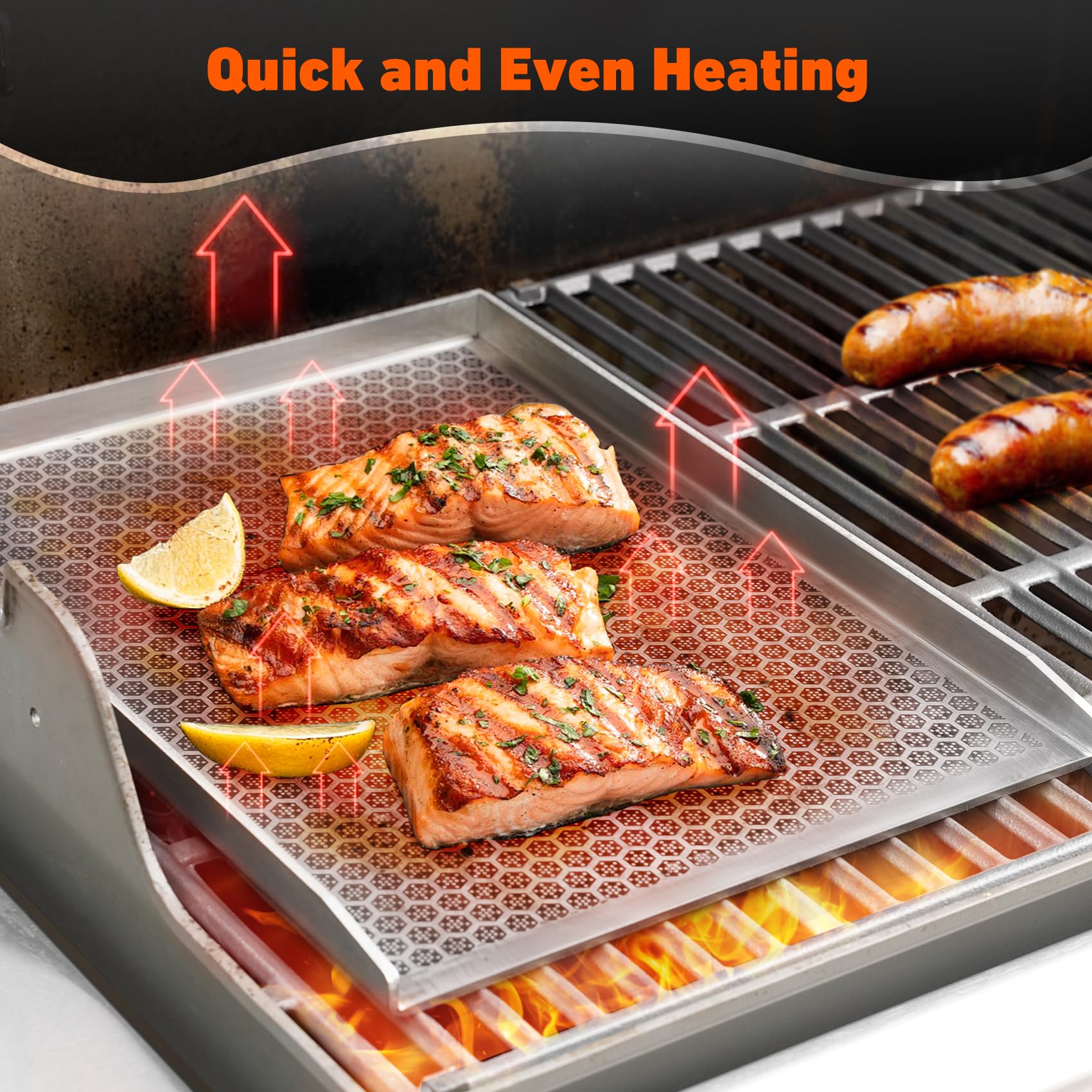 onlyfire Piastra per Barbecue con Rivestimento Antiaderente a Nido d'Ape, Piastra in Acciaio Inossidabile per La Maggior Parte delle Griglie a Gas e A Carbone, Rettangolare Plancha, 40×30 cm