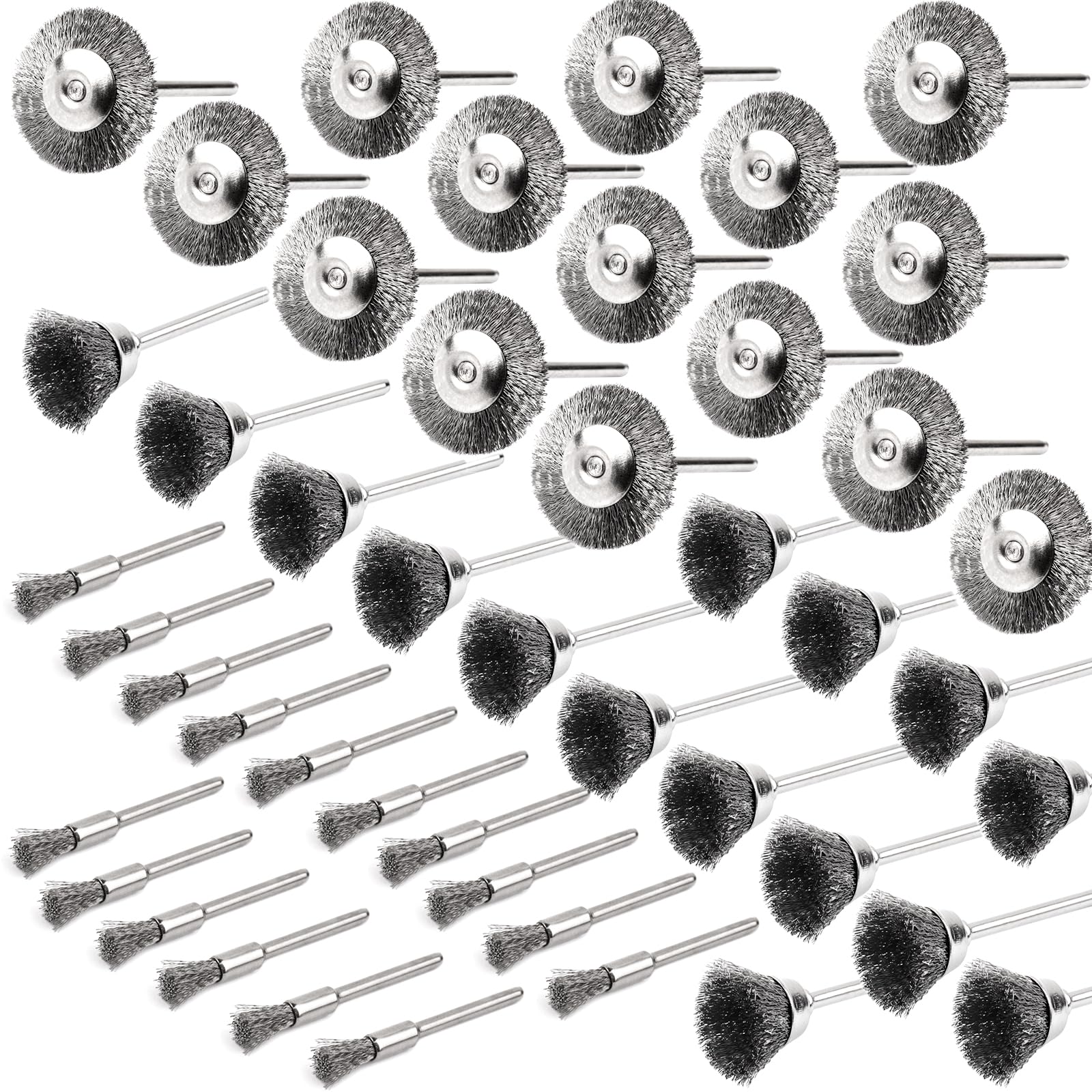 Drahtbürsten-Set, 3 mm Rundschaft, Legierungsstahl, gekräuselt, zum Entfernen von Rost und Farbe, für Bohrmaschinen und Rotationswerkzeuge (45)