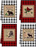 Vista 10 de Honoson 4 toallas de cocina de Navidad a cuadros de búfalo, toalla de mano de secado de poliéster, paño de té de limpieza para el hogar, decoración