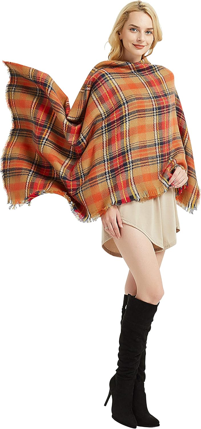 VIVIAN & VINCENT Women's Fall Winter Scarf Classic Tassel Plaid Tartan Warm Soft Chunky Large Blanket Wrap Shawl Scarves