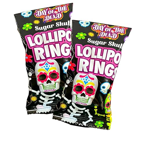 Miniatura 4 de Anillos de piruleta de calavera de azúcar del Día de los Muertos de Halloween, caja de 18 paquetes de 3