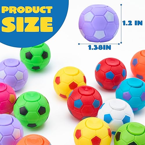 Miniatura 6 de JOYIN Paquete de 36 juguetes giratorios para ansiedad de fútbol, recuerdos de fiesta de fútbol para niños, juguetes a granel, bolsas de regalos para