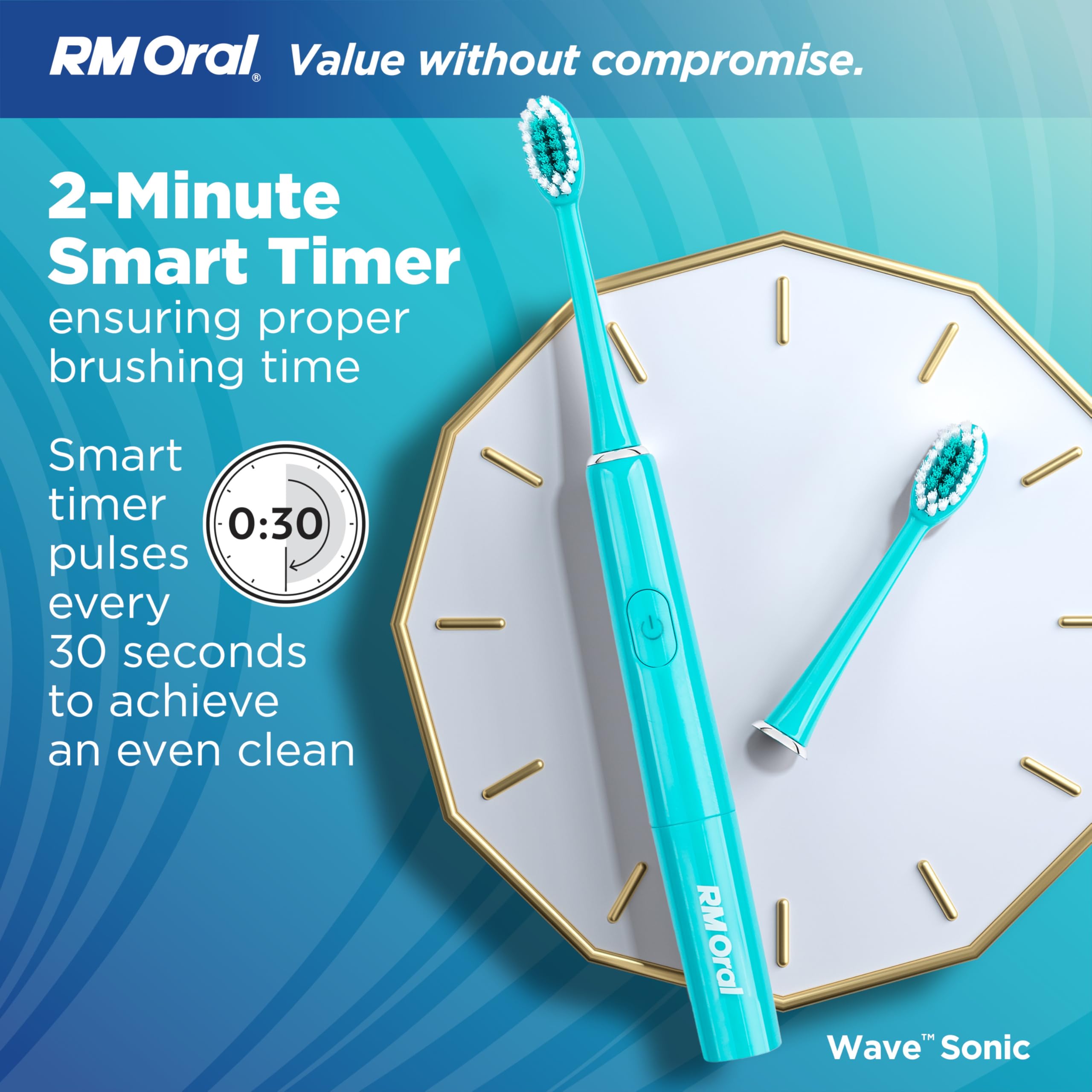 RM Oral Wave Sonic Akku Zahnbürste mit weichen Borsten und Reisekoffer 56.000 Schallschwingungen für sauber und empfindlich, Bleichen und Plaque entfernen, 2 Minuten Timer