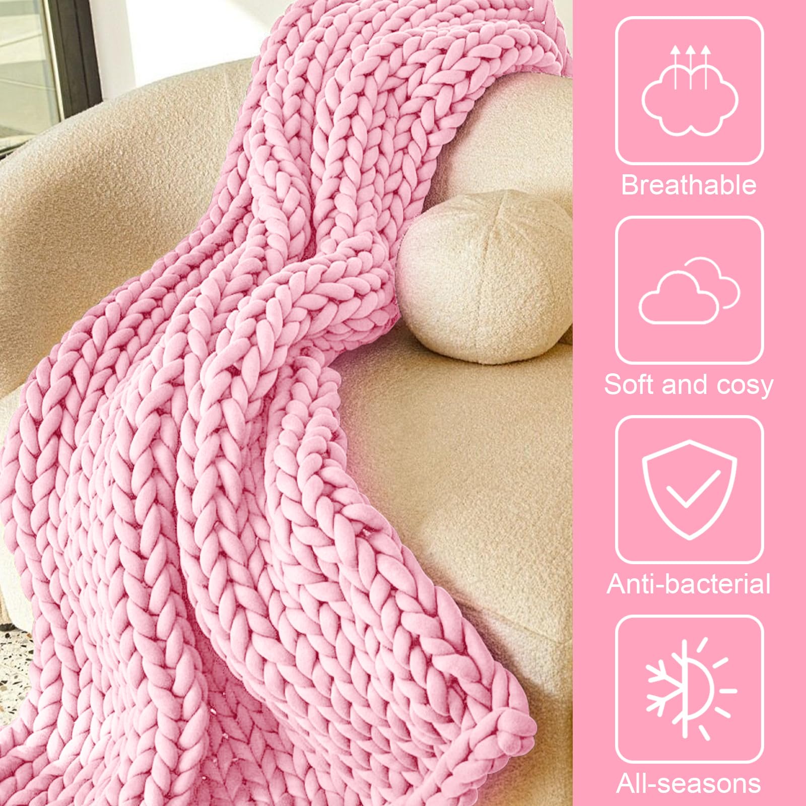 Sandiyago Gomitolo di lana spessa 500 g, per lavori a maglia a mano, Chunky Yarn, filato spesso per uncinetto per coperte, borse, cestini, artigianato fai da te (rosa