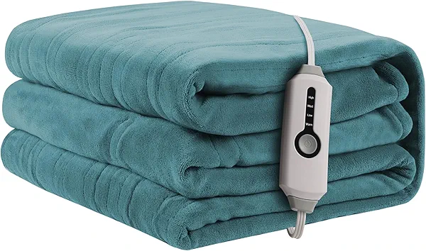 Heated Electric Blanket 62"x84" Twin Size, Soft Coral Fleece Electric Blanket with 4 Heating Levels & 10 Hours Auto-Off,Fast Heating, Warm Cozy, Machine Washable for Home & Office - Teal