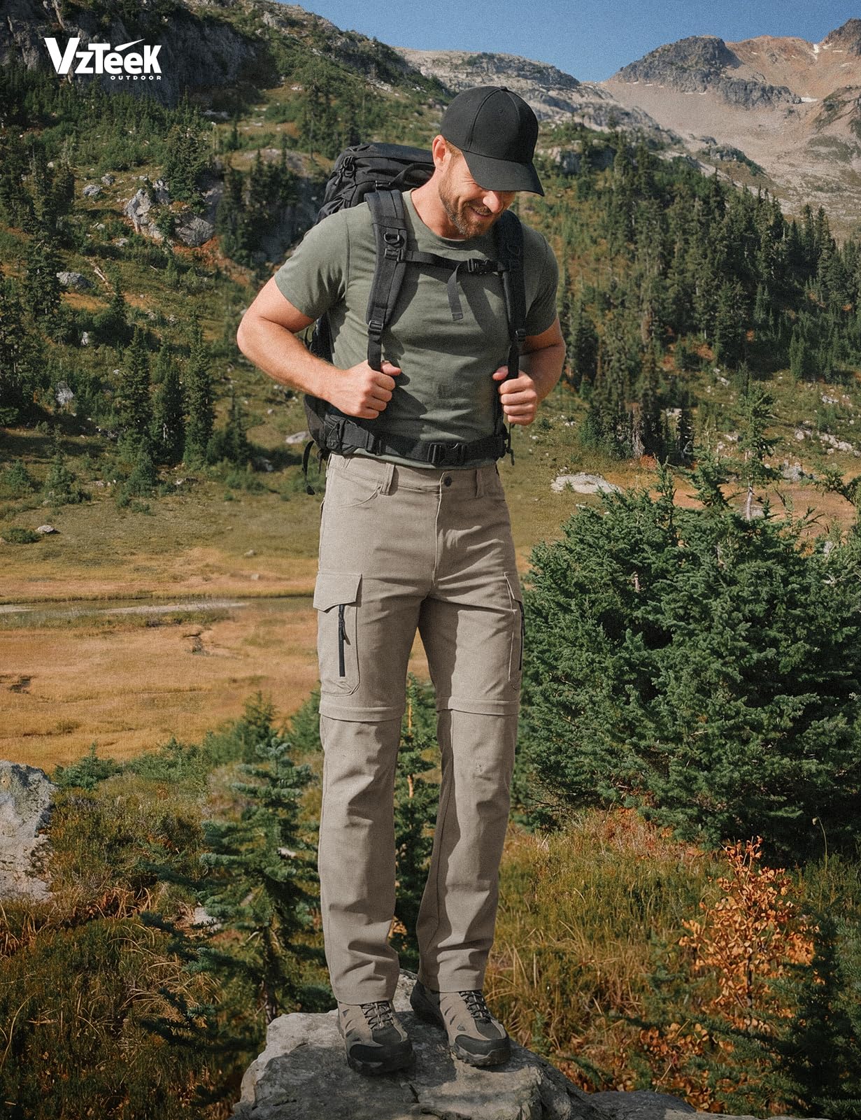 Pantaloni convertibili da uomo, ad asciugatura rapida, elasticizzati, con cerniera, ideali per escursioni, viaggi, campeggio