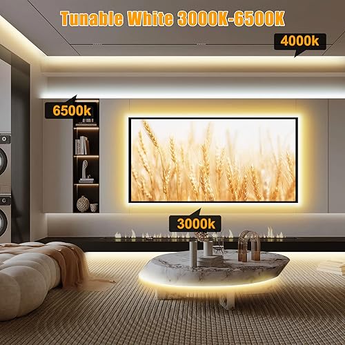 Miniatura 8 de CCT - Kit de tira de luces LED COB inteligente blanca sintonizable de 32.8 pies, CCT 2700K-6500K luz LED COB brillante funciona con Alexa y Google,