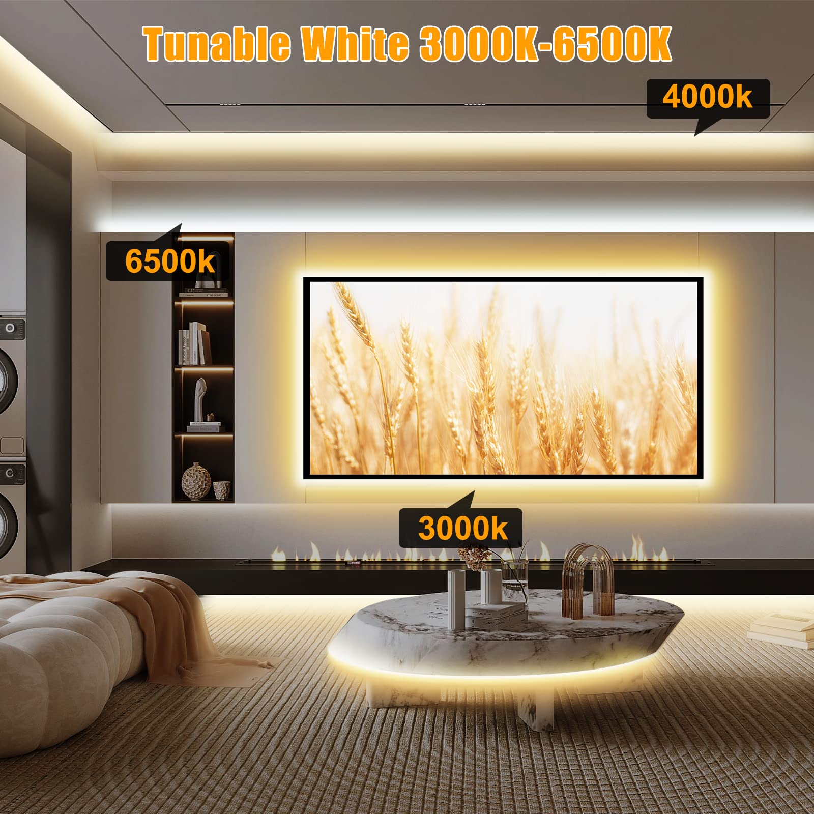 Tatazone Kit di strisce LED COB bianche sintonizzabili da 3 m, CCT 2700K-6500K ultra luminoso COB con telecomando RF, nastro LED COB dimmerabile per armadio da cucina, camera, TV