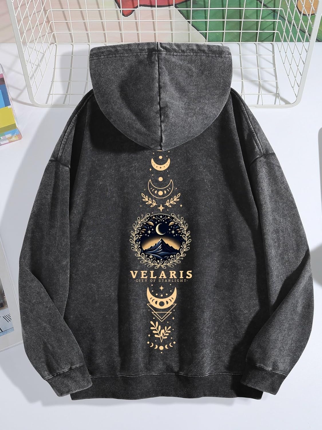 Acotar City of Starlight Velaris Hoodie Night Court Men Women's Vintage Wash Sweatshirts Long Sleeve Book Lover Retro Graphic Pullover Top 2XL