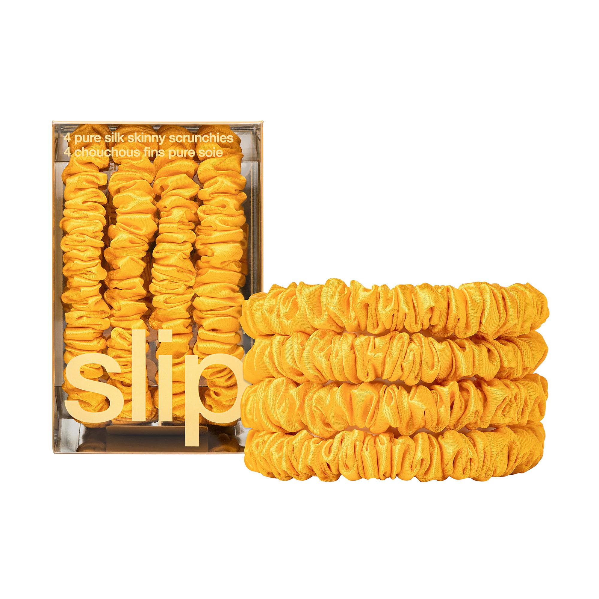 slip Skinny Golden Yellow Scrunchies, Back to School Range, Anti-Crease, Anti-Breakage Slipsilk Hair Ties