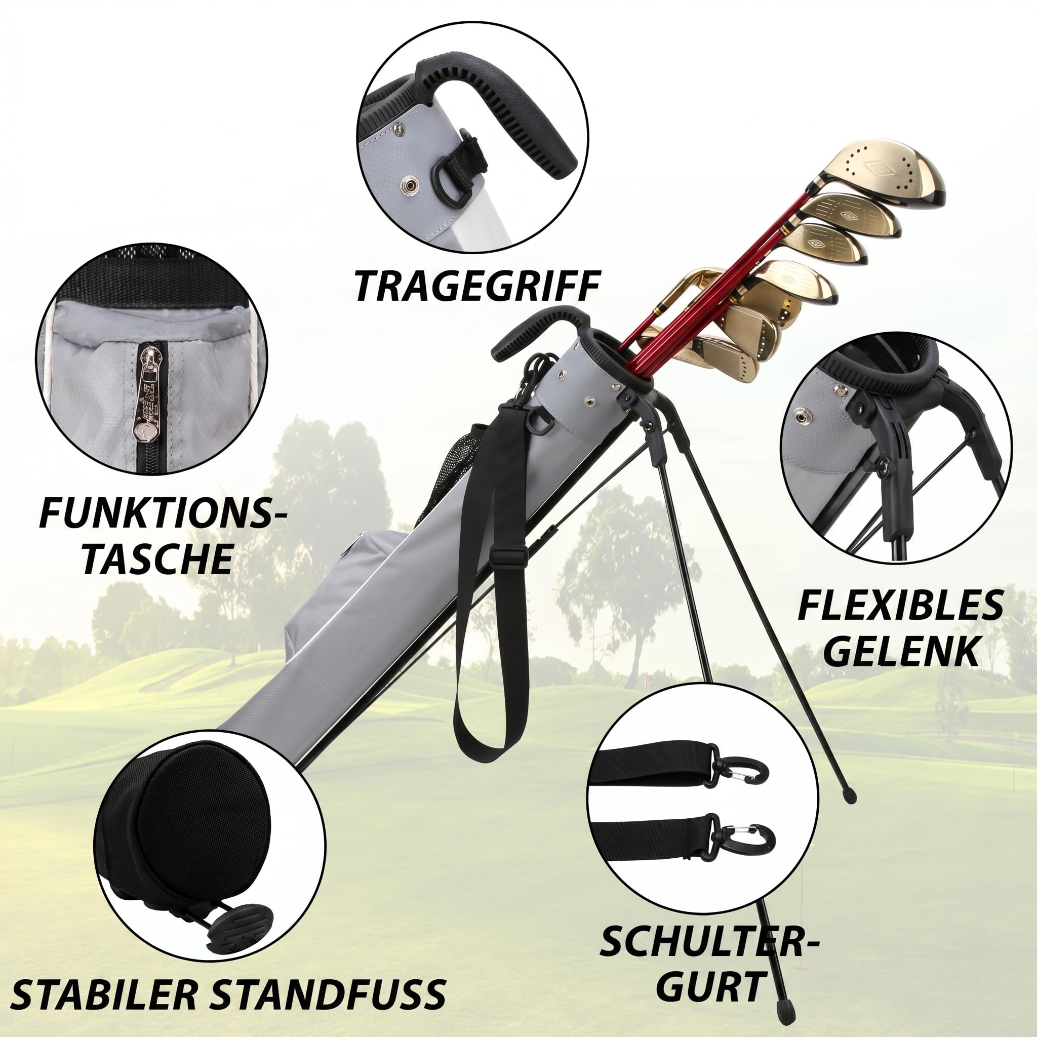 PGM Golf Bags - Lightweight PGM Golf Bag with Strap and Stand – Easy to Carry and Durable Pitch Putt Golf Bag – Golf Stand Bag for The Driving Range, Par 3 and Executive Courses – Golf Gun Bag 2.0