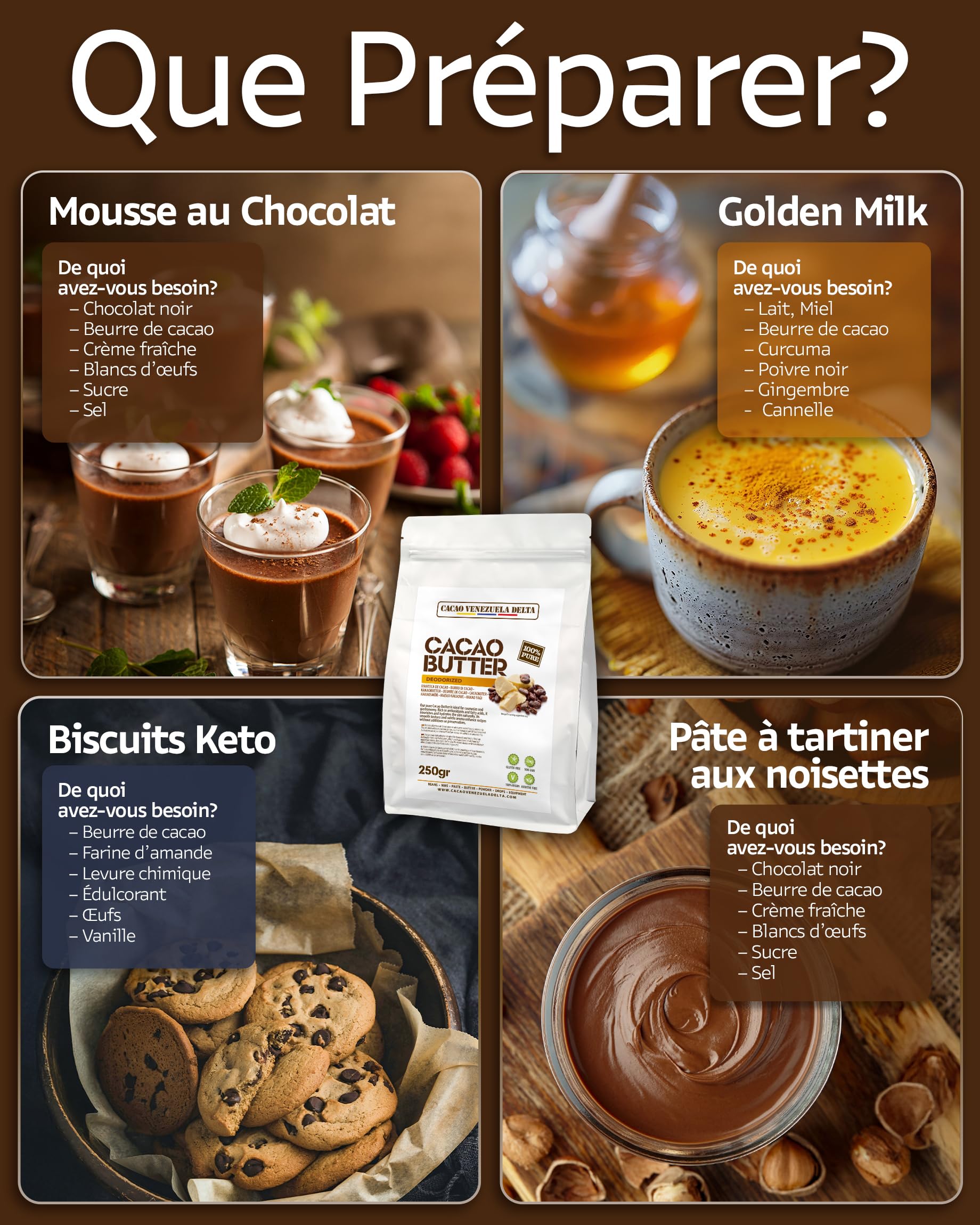 Cacao Venezuela Delta · 100% Kakaobutter · Desodoriert · 1 kg - Extra Qualität
