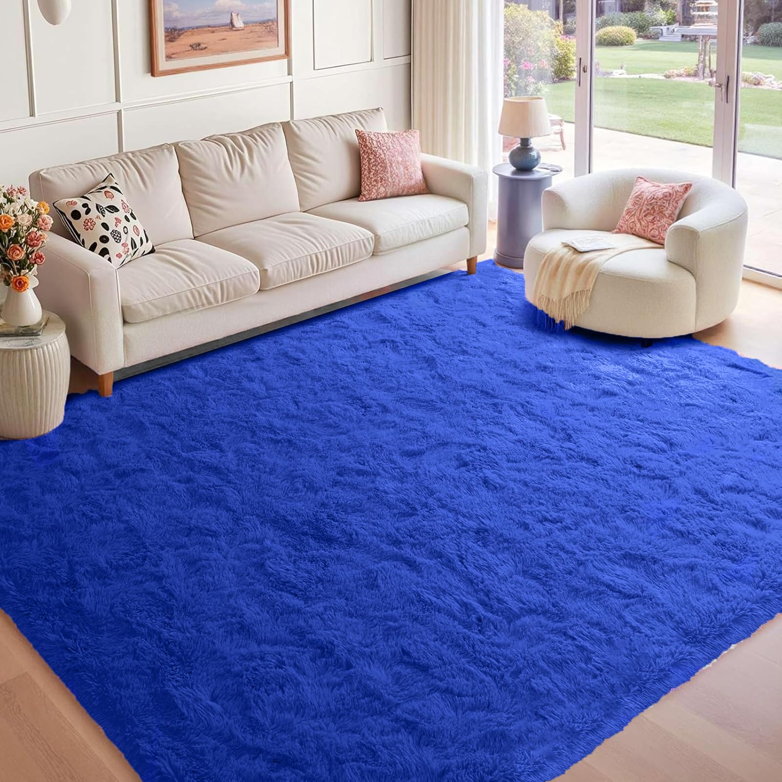 Tapis de salon shaggy bleu 145x450 lavable pour maison moderne