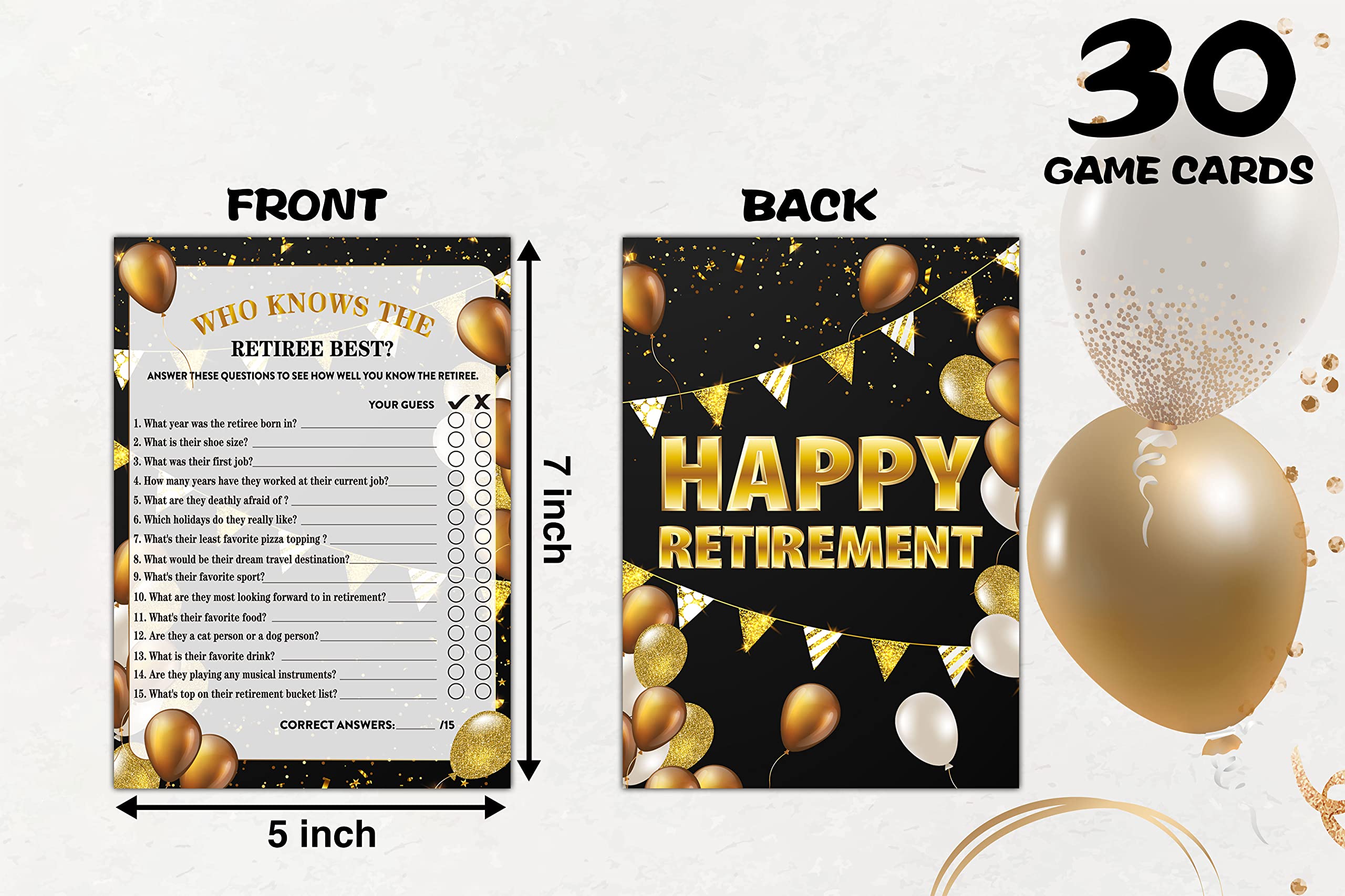 Disfuco Retirement Party Games - Who Knows The Retiree Best Retirement Games - 30 Game Cards – Retirement Party Favors Supplies Decorations (01)