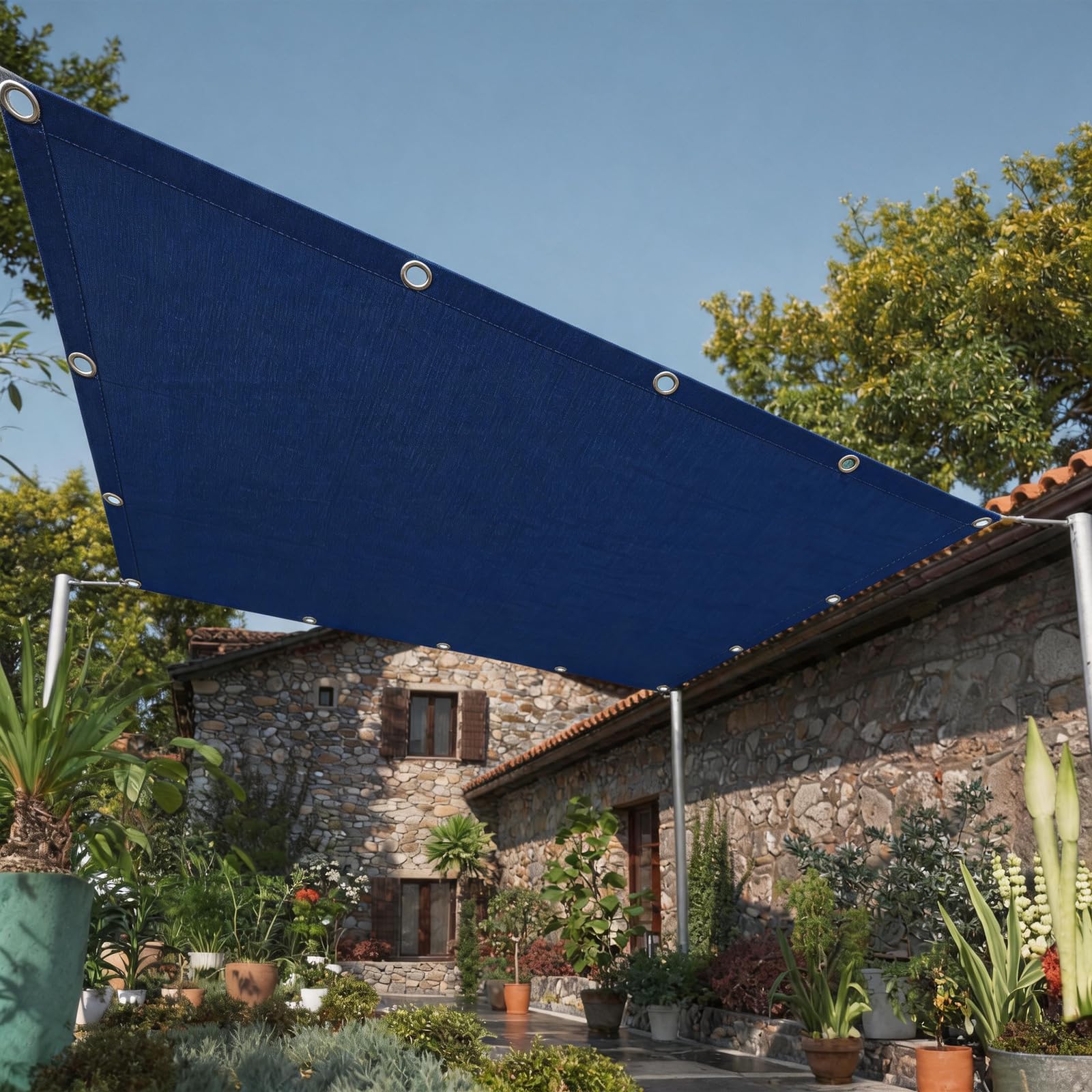 Voile d'ombrage 250x250 cm bleu foncé imperméable et anti-UV pour terrasse