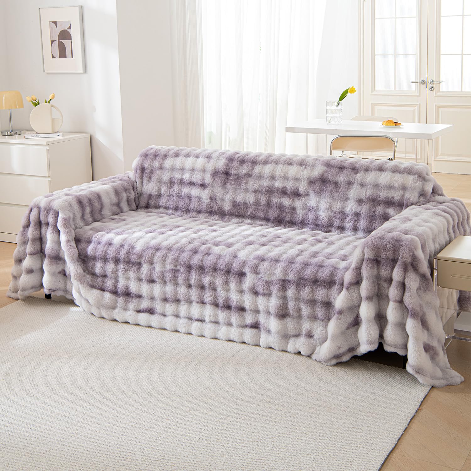 HOKIPO Luxury Gradient Faux Rabbit Wool Sofa Throw, Fluffy Sofa Cover for 3 Seater Sofa, 180(D) x 310(L) cm, Violet (AR-5078-VLT) (B0CWY1Y2LB) Amazon Price History, Amazon Price Tracker