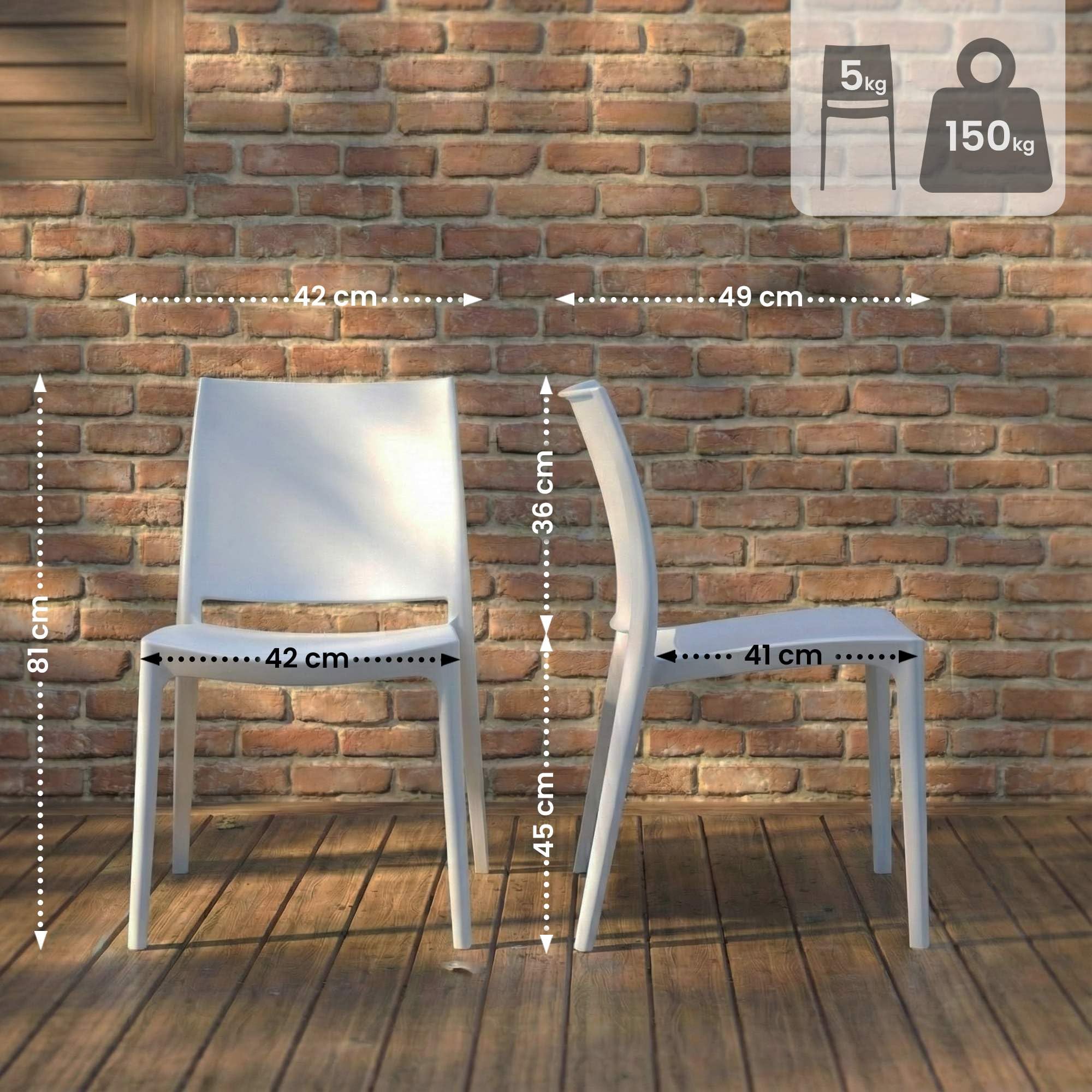 CLP Sillas de Jardin en Juego de 2, apilables y Resistentes a la Intemperie Meton, con reposabrazos, UV, plastico, hasta 150 kg Color:Blanco