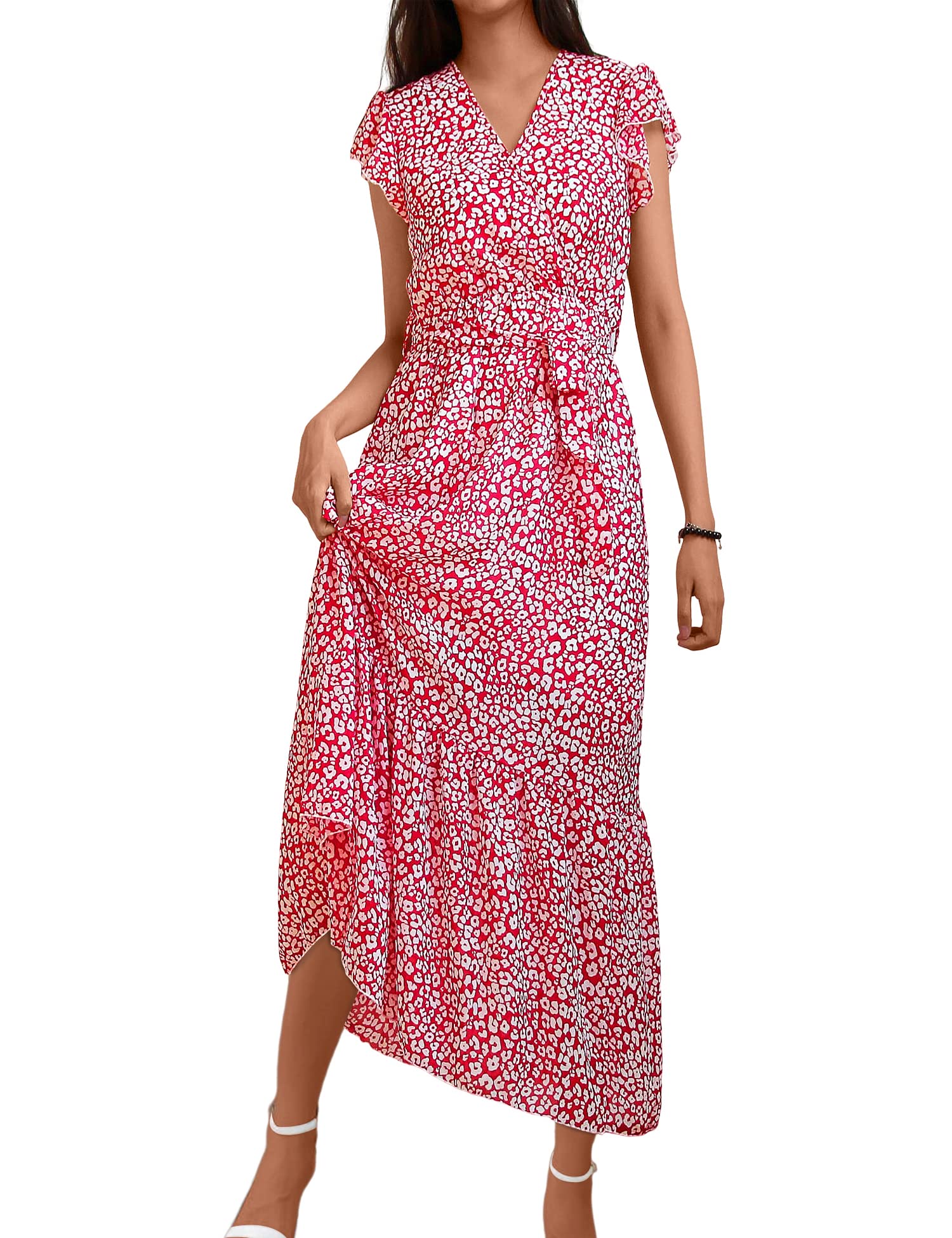 Heersan Vestido Moda Mujer 2024 Largos Vestido Casual Mujer Verano Bohemio Largo Verano Playa Fiesta Floral Cuello en V Larga Vestido Swing Maxi Vestidos S-XXL