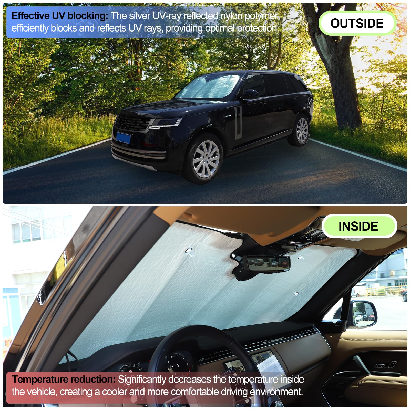 Parasol para Parabrisas Delantero de Coche para Range Rover 2023-2024, Parasol para Ventana Delantera, Visera Reflectante Plegable, Cubierta de protección contra Rayos UV, Protector térmico