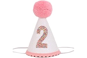 Birthday Hat for Girls - Glitter Birthday Hat with Pink Pom Topper...