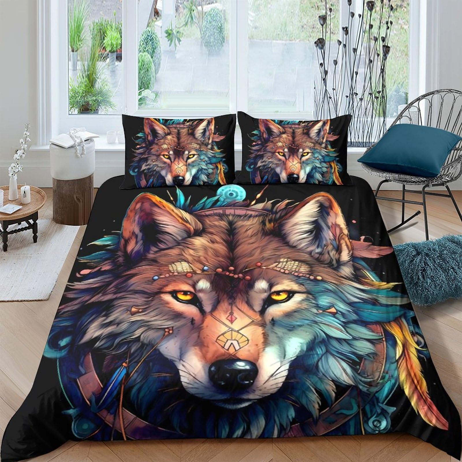 Ctjqhvkz Style-3 3D Printed Wolf Forest Fitted Sheet Microfiber Soft Decorative Animal Bed Cover For Bedroom Guest Room Dorm Single（135X200cm）
