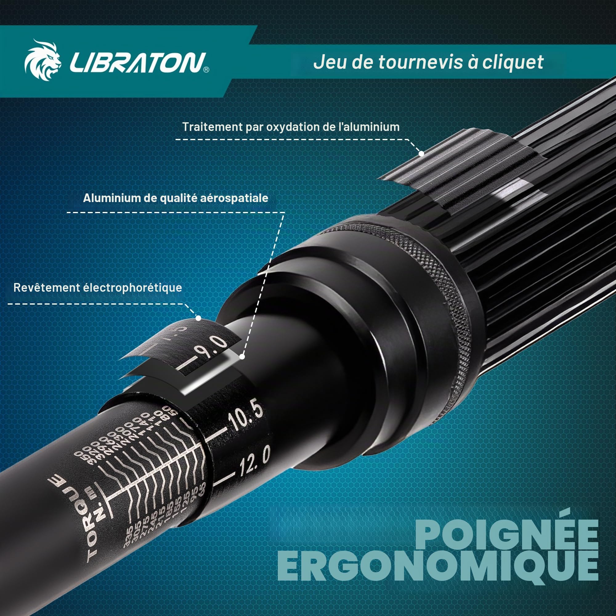 LIBRATON Clé Dynamométrique 1/2", 50-350 Nm, Précision ± 3%, Double Réglage Direction, 72 Dents