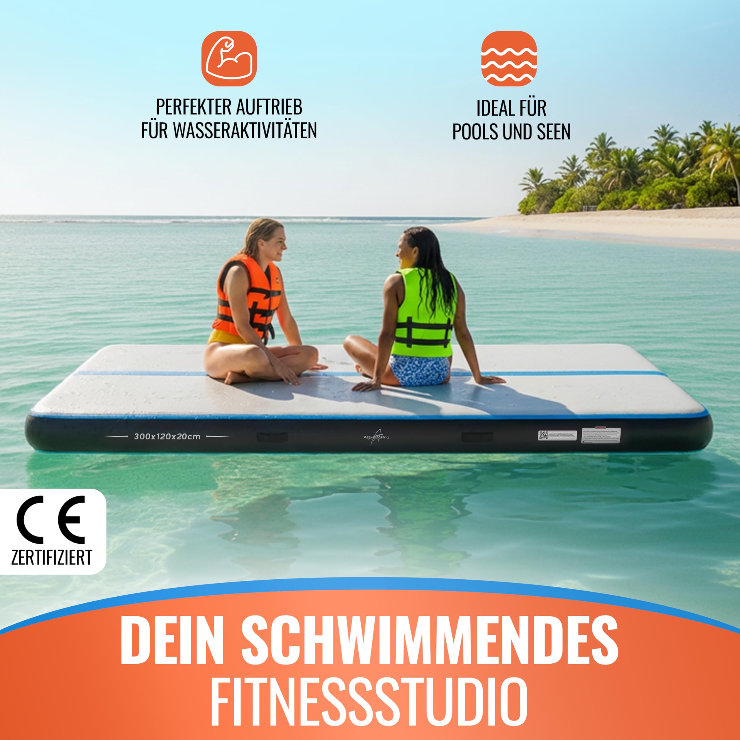 AthleticPro Airtrack Matte [3 m/4 m/5 m di lunghezza] – 120 cm di larghezza – 10/20 cm di altezza – Tappetino gonfiabile per ginnastica e acrobazie, con pompa elettrica, kit di riparazione e borsa